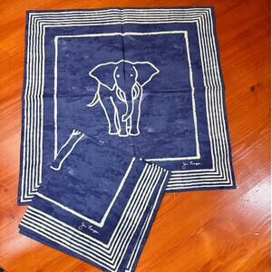 Vintage Jim Thompson Elephant Blue Cotton Napkins - Set of 2